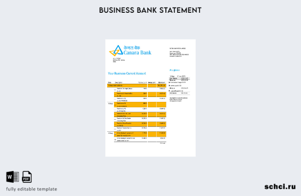 цифровая загрузка выписки по корпоративному текущему счету Canara Bank Шаблон в 